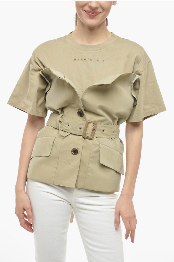 Maison Margiela Mm0 Strapless Cotton Top With Belt In Neutral