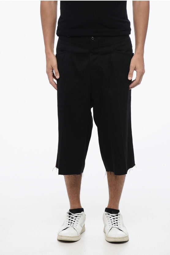 Shop Maison Margiela Mm0 Wool Shorts With Tape Detail And Raw-cut Hem