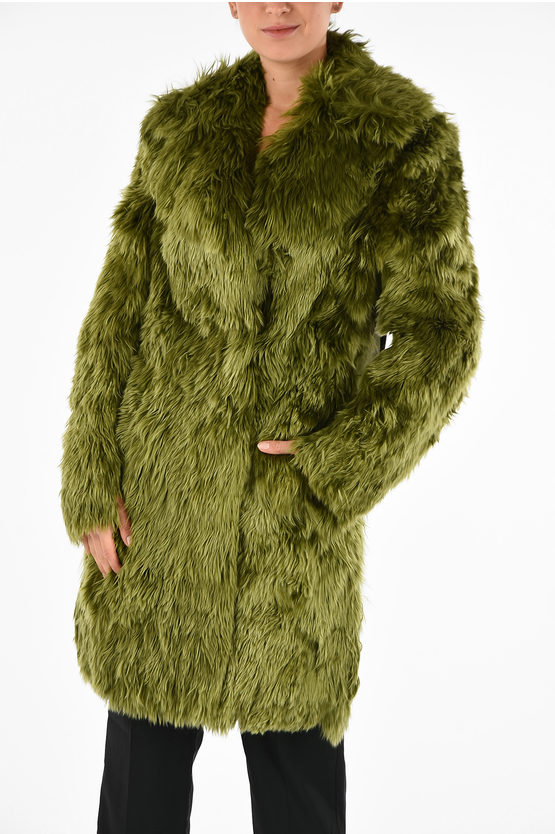 Maison Margiela Mm1 Alpaca Real Fur Coat In Green