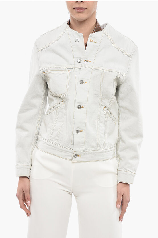 Maison Margiela Mm1 Collarless Denim Jacket In White