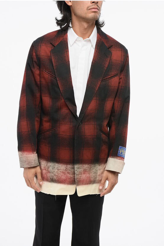 Maison Margiela Mm1 Cotton Gradient Effectt 1 Button Blazer With Flap Pocket In Red