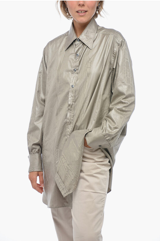 Shop Maison Margiela Mm1 Jacquard Satin Shirt With Spread Collar