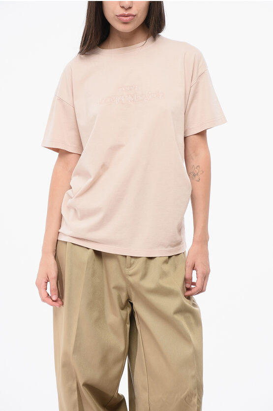 Maison Margiela Mm1 Mm10 Cotton Crew-neck T-shirt With Ton On Ton Logo In White
