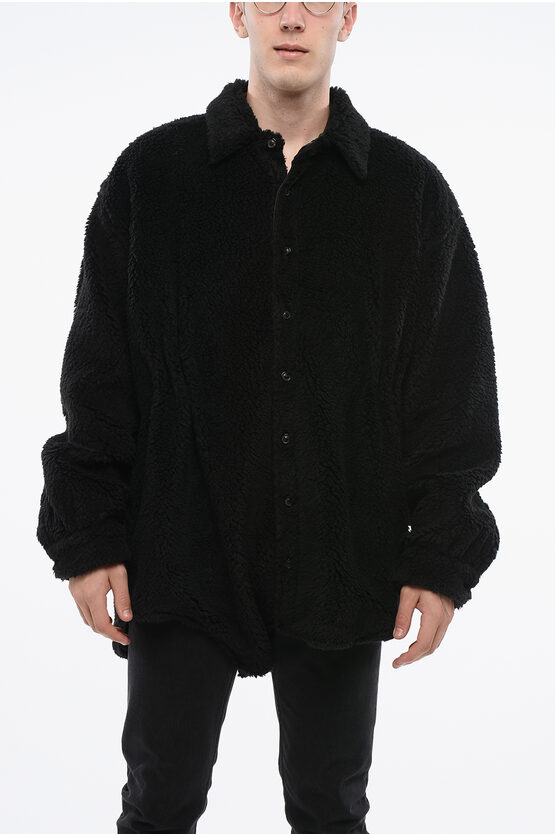 Maison Margiela Mm1 Mm10 Solid Color Faux Fur Coat In Black