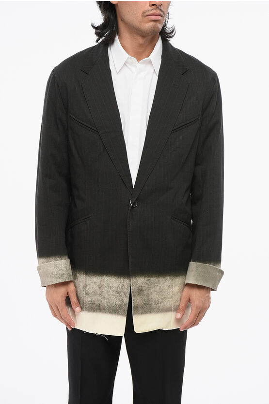 Maison Margiela Mm1 Pinstriped Gradient Effect Hem Blazer In Gray