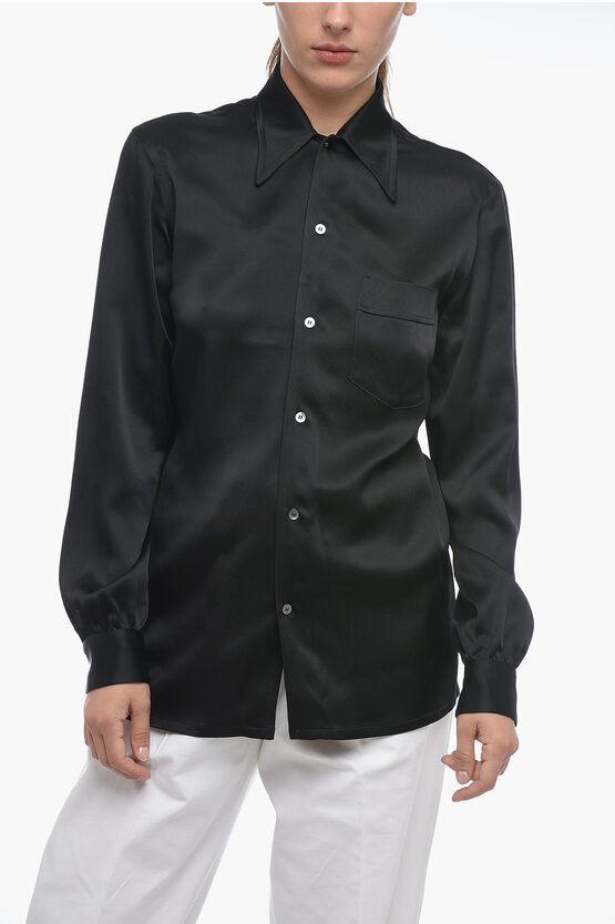 Shop Maison Margiela Mm1 Satin Shirt With Spread Collar