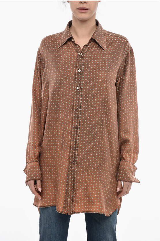 Maison Margiela Mm1 Silk Oversized Shirt With Polka Dot Pattern In Brown