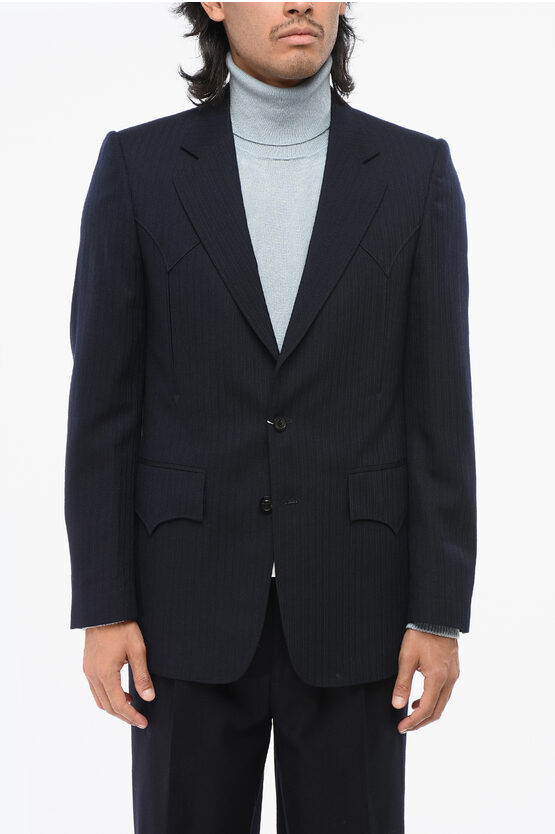 Maison Margiela Mm1 Ton Sur Ton Striped Wool Blazer In Blue