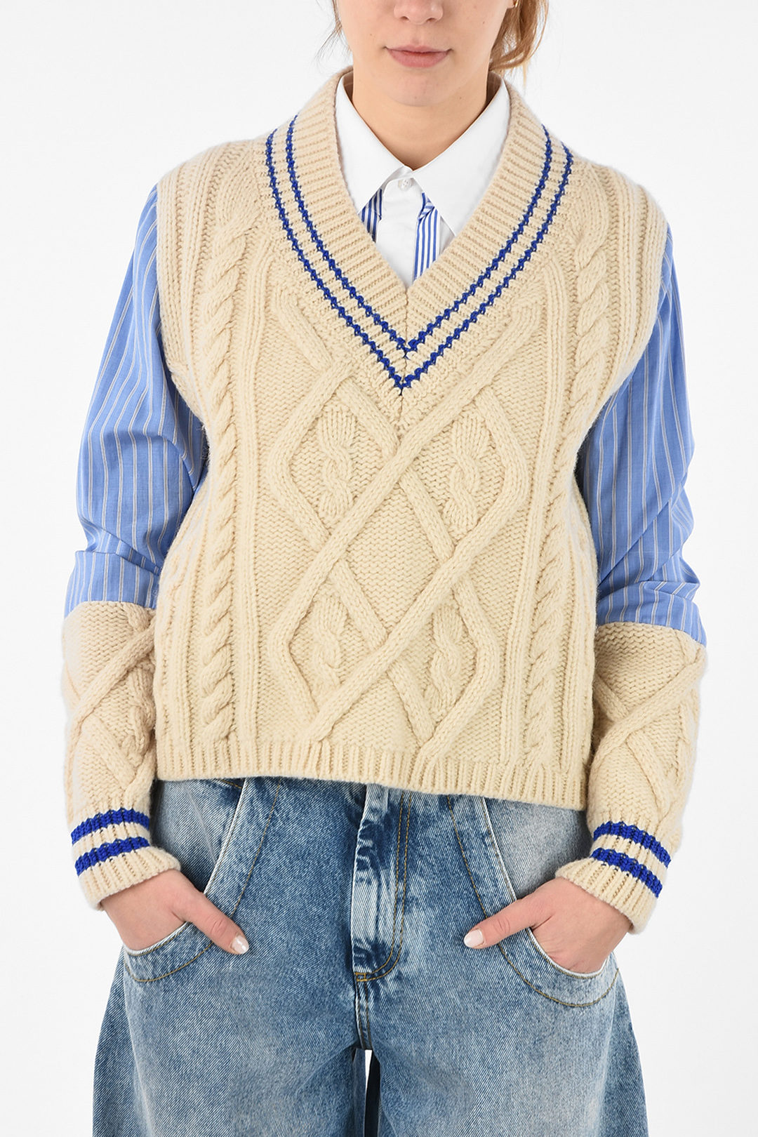 v neck aran jumper