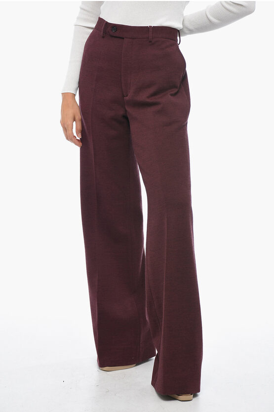 Maison Margiela Mm1 Wool Blend Palazzo Pants With Hidden Closure In Burgundy