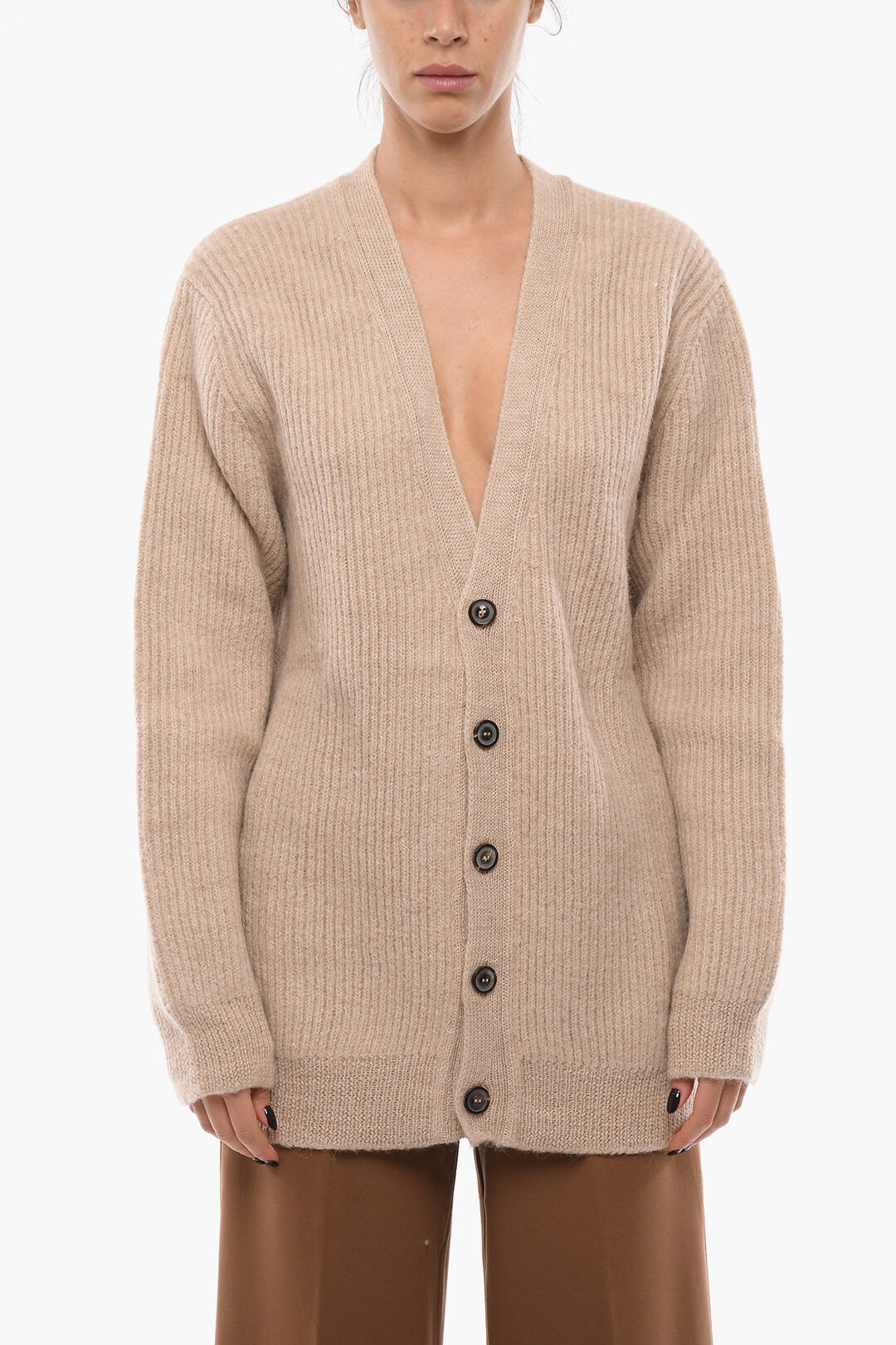 Maison Margiela MM10 V Neck Alpaca Blend Oversized Cardigan