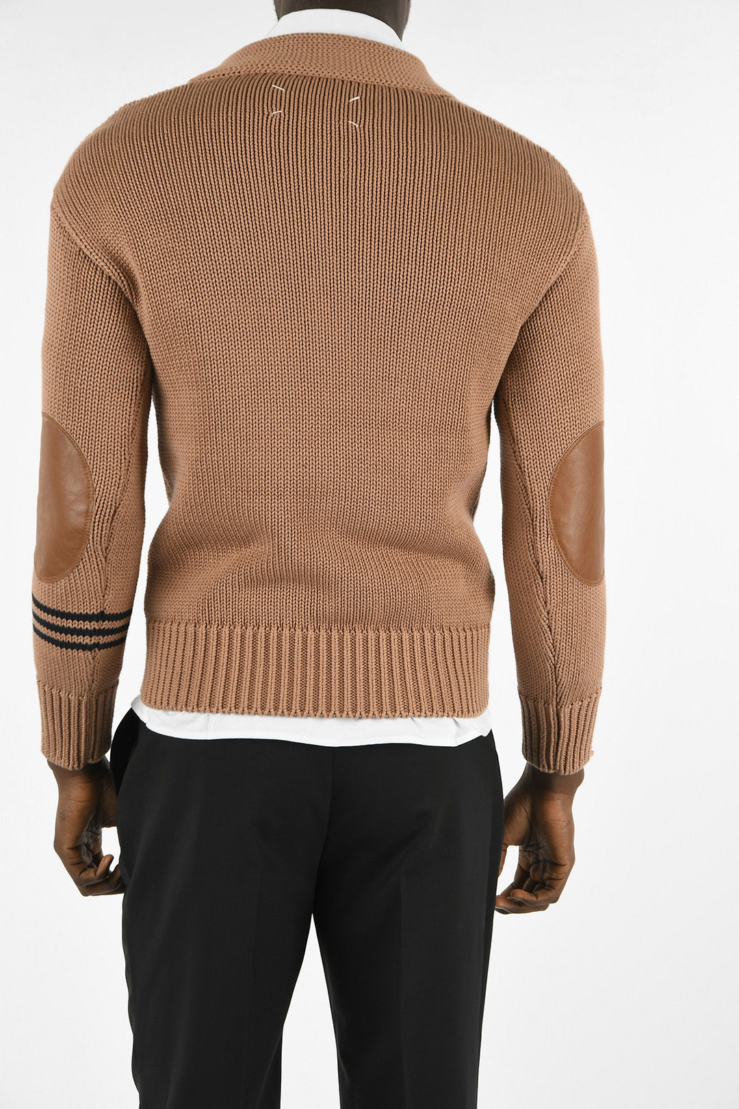 Maison Margiela MM10 V-neck Sweater with Leather Details men - Glamood ...