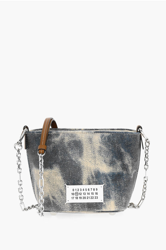 Maison Margiela Mm11 Acid Wash Effect Leather Bucket Bag In Gray