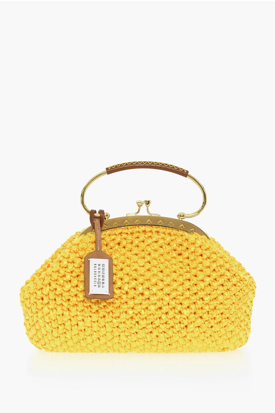 Maison Margiela Mm11 Braided Design Hand Bag With Leather Trim In Yellow