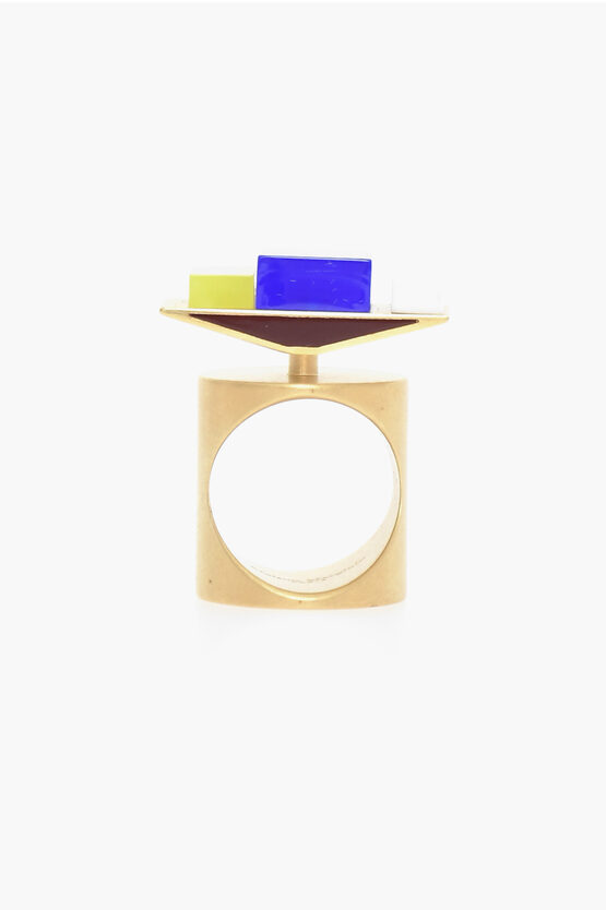 Maison Margiela Mm11 Brass Ring With Multicolor Details In Neutral