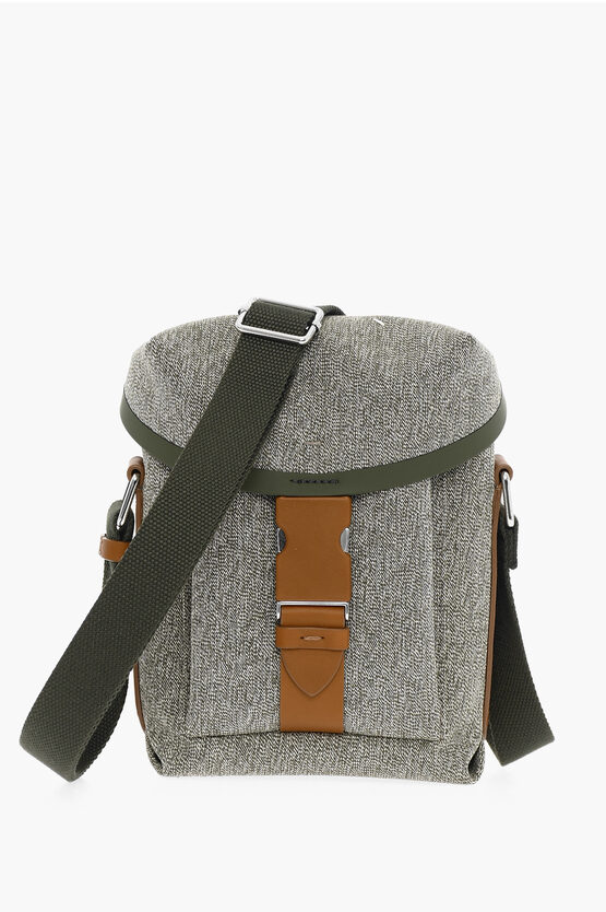 Maison Margiela Mm11 Cotton Crossbody Bag With Leather Trims In Grey