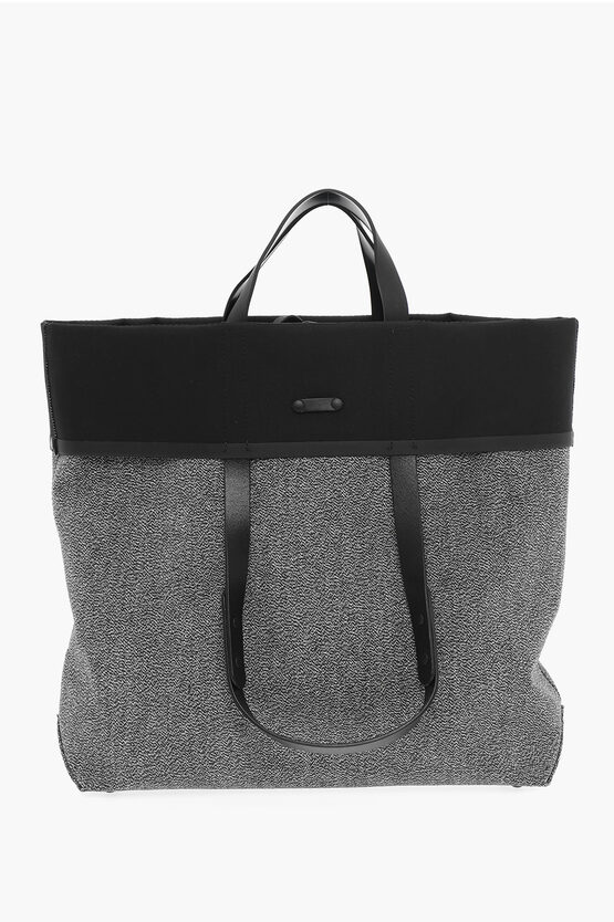 Maison Margiela Mm11 Cotton Tote Bag With Leather Trims In Black