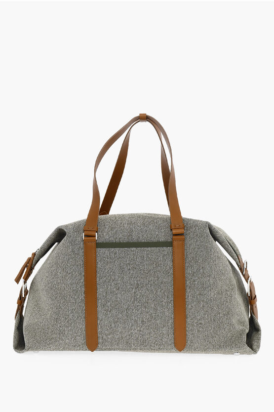 Maison Margiela Mm11 Cotton Weekend Bag With Leather Trims In Gray