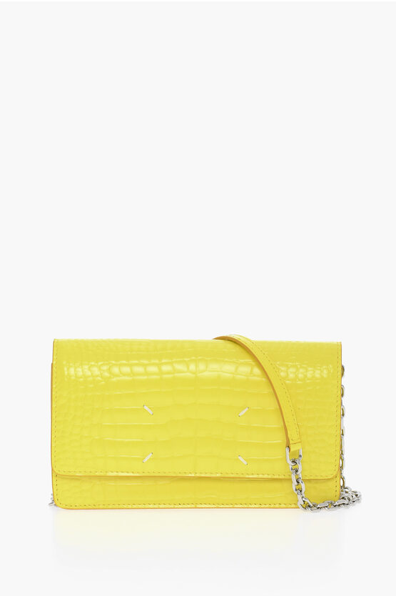 Maison Margiela Mm11 Crocodile Effect Leather Crossbody Bag With Internal Ca In Yellow