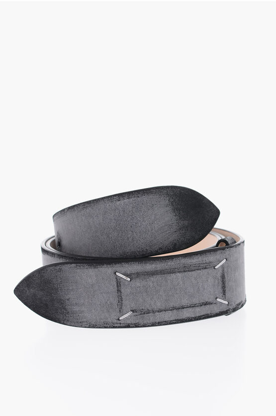 Shop Maison Margiela Mm11 Faded Effect Leather Belt 4.5cm