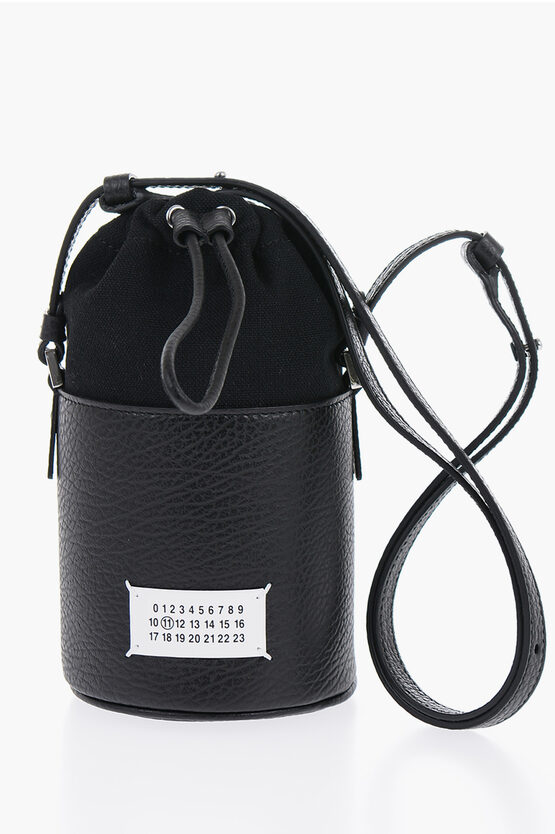 Shop Maison Margiela Mm11 Grained Leather Mini Bucket Bag With Logoed Label