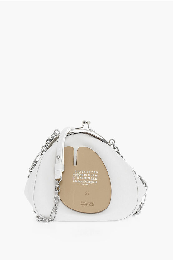 Maison Margiela Mm11 Leather Mini Crossbody Bag With Silver Chain In Neutral
