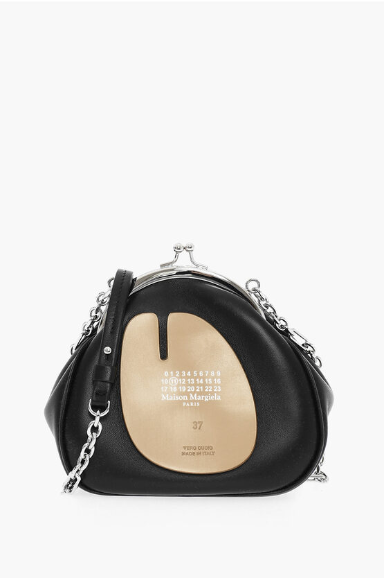 Maison Margiela Mm11 Leather Mini Crossbody Bag With Silver Chain In Black