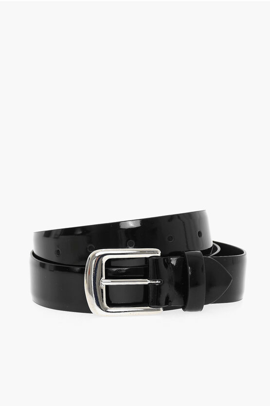 Maison Margiela Mm11 Patent Leather Belt With Silver-tone Buckle 30mm In Black