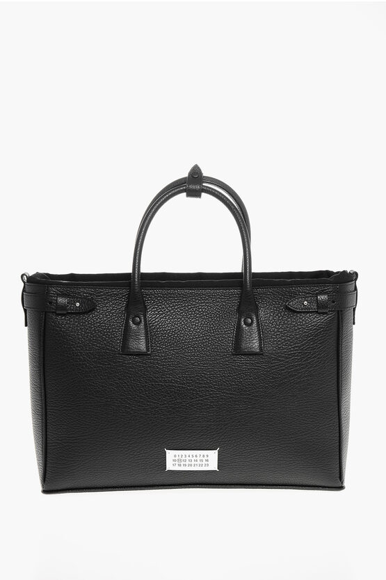 Maison Margiela Mm11 Textured Leather 5ac Daily Tote Bag With Canvas Detail