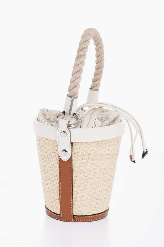MM11 Woven Rafia Bucket Bag with Drawstring