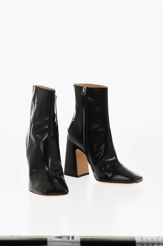 Maison Margiela Mm22 Brushed Leather Ankle Boots With Squared Toe Heel 10.5c In Black