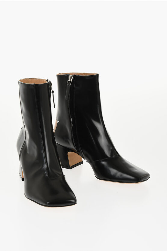 Maison Margiela Mm22 Brushed Leather Ankle Boots With Squared Toe Heel 5.5cm In Black