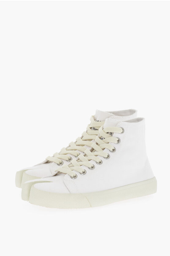 Maison Margiela Mm22 Cotton High-top Tabi Sneakers With Ton-on-ton Laces In White