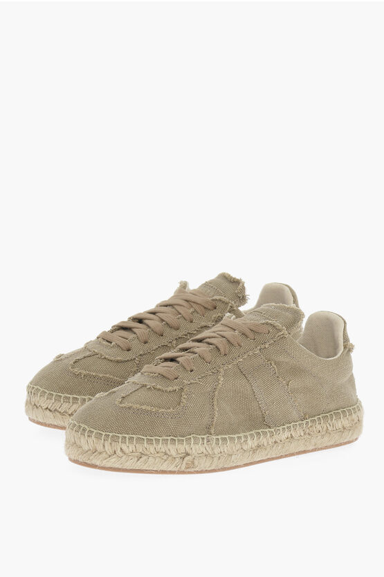 Maison Margiela Mm22 Cotton Low-top Trainers With Jute Sole In Brown