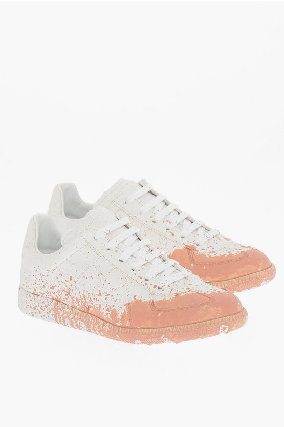 Maison Margiela Mm22 Cotton Low Top Sneakers With Painted Detail In White
