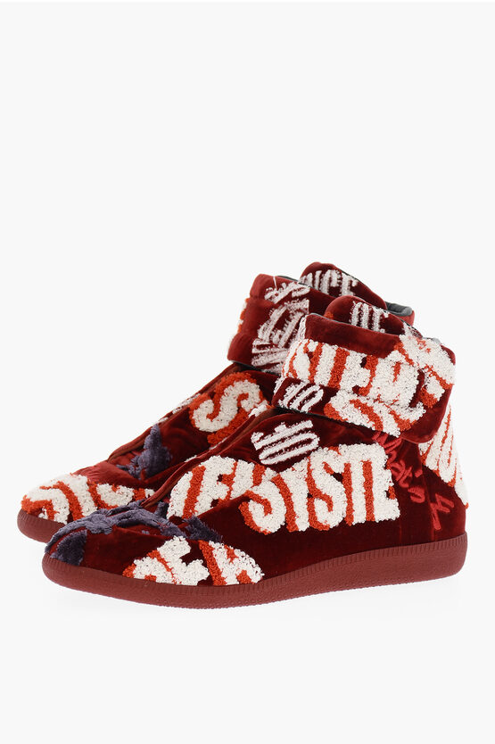 Maison Margiela MM22 Embroidered Velvet High Top Sneakers