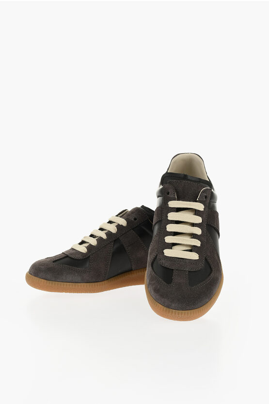 Maison Margiela Mm22 Leather Low Top Sneakers With Suede Trims In Gray