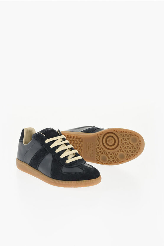 Maison Margiela Mm22 Leather Low Top Sneakers With Suede Trims In Multi