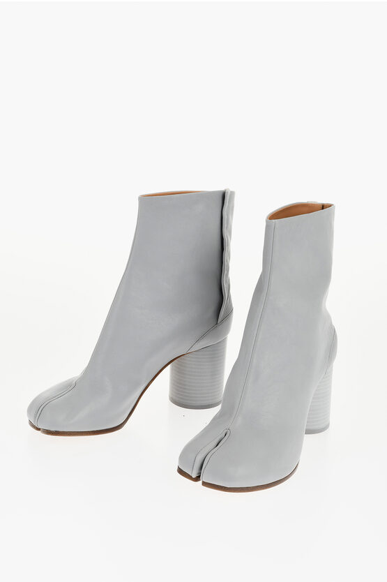 Maison Margiela Mm22 Leather Tabi Ankle Boots Heel 8cm In Gray