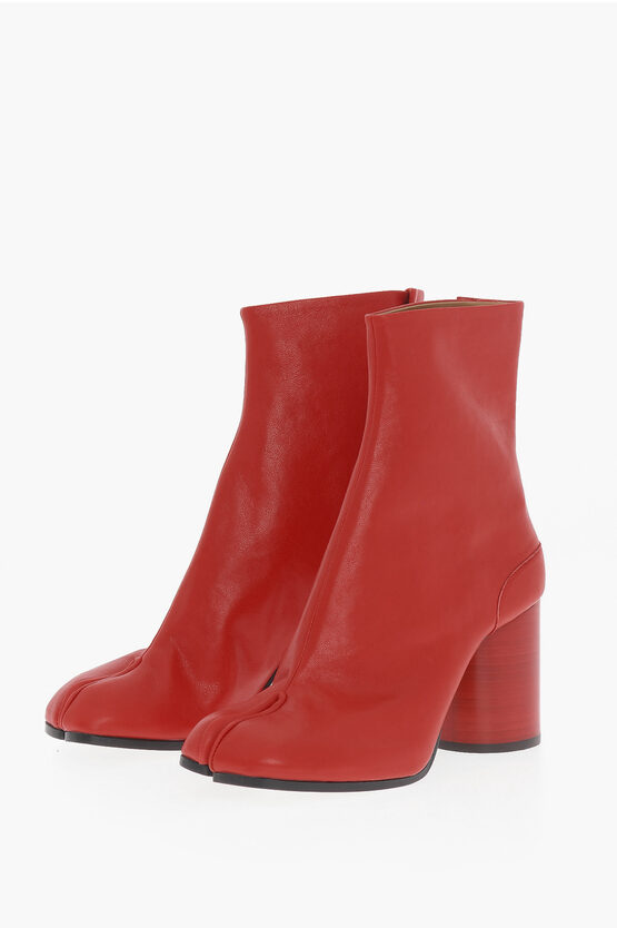 Maison Margiela Mm22 Leather Tabi Ankle Boots With Wood Heel 8,5cm In Red