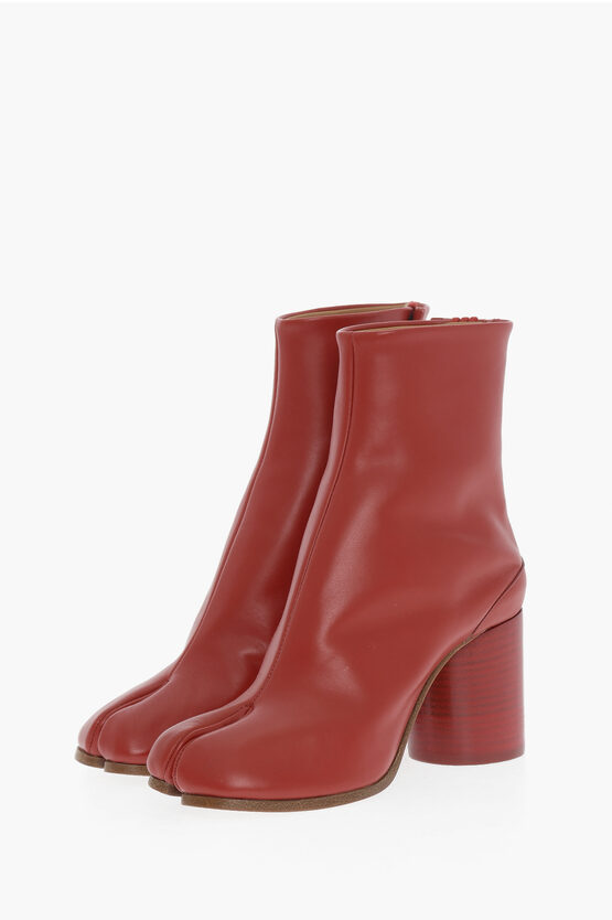 Maison Margiela Mm22 Leather Tabi Ankle Boots With Wood Heel 8cm In Red