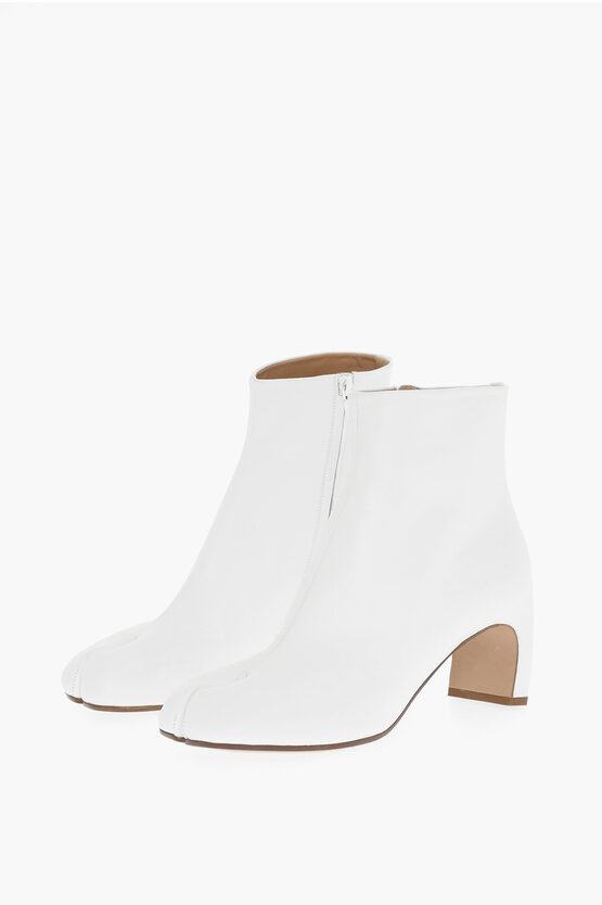 Maison Margiela Mm22 Leather Tabi Ankle Boots With Zip Closure Heel 7cm In White