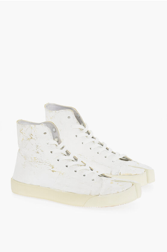 Maison Margiela Mm22 Leather Tabi High-top Sneakers With Golden Details In Multi