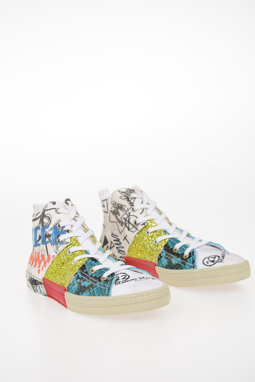 MM22 Multicolor Logo and Graffiti Canvas High-Top Sneakers