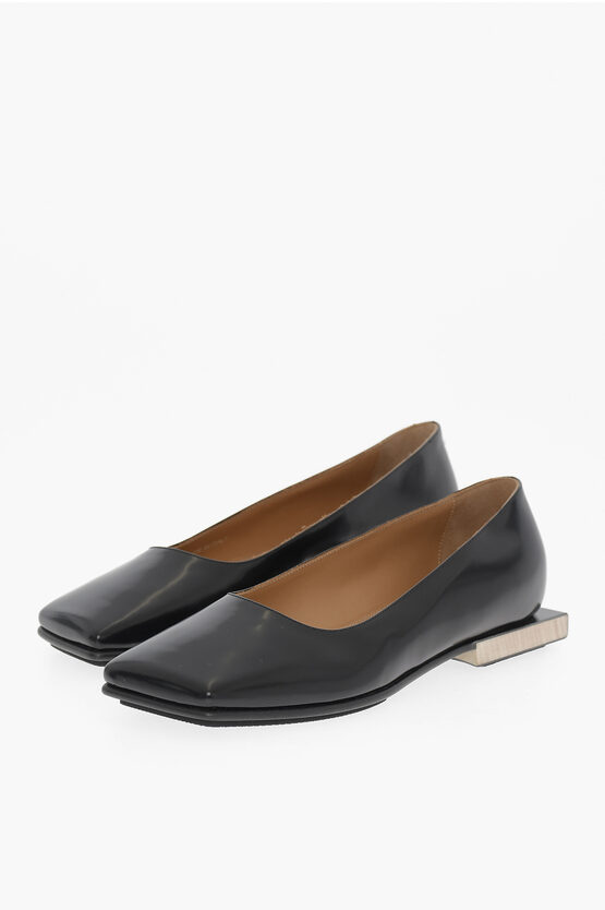 Maison Margiela Mm22 Patent Leather Ballet Flats With Square Heel In Black
