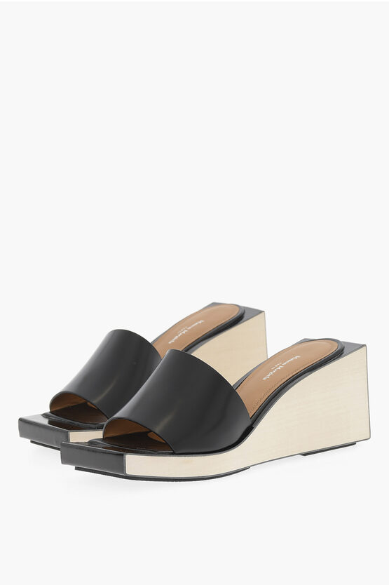 Maison Margiela Mm22 Patent Leather Sandals With Wood Wedge 7,5cm In Black