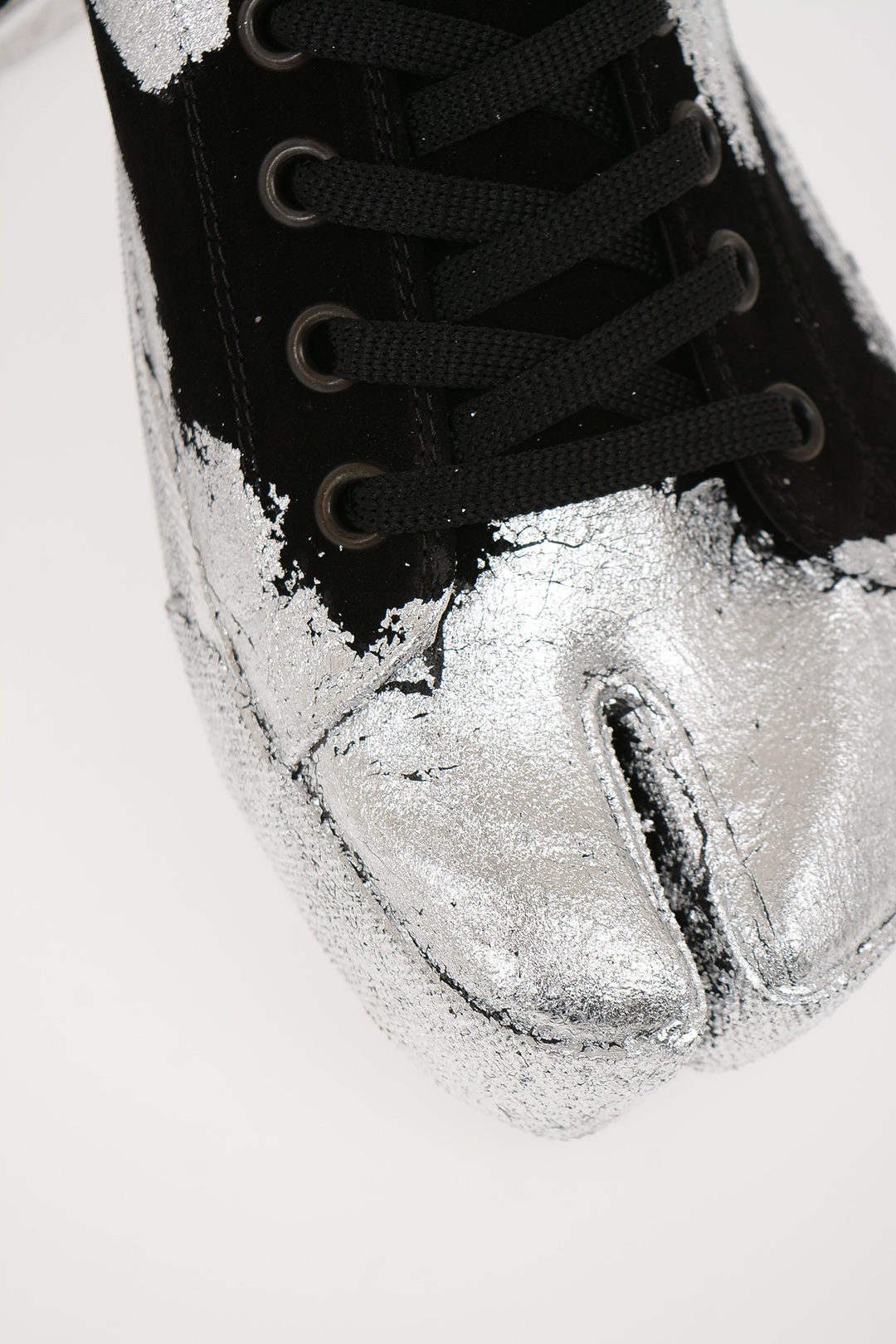 MM22 Suede Leather TABI Sneakers with SilverLaminated Embellished