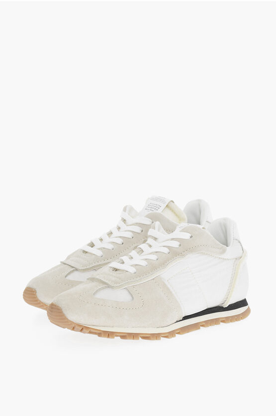 Maison Margiela Mm22 Two-tone Suede And Fabric Trainers With Cut-out Detail In White
