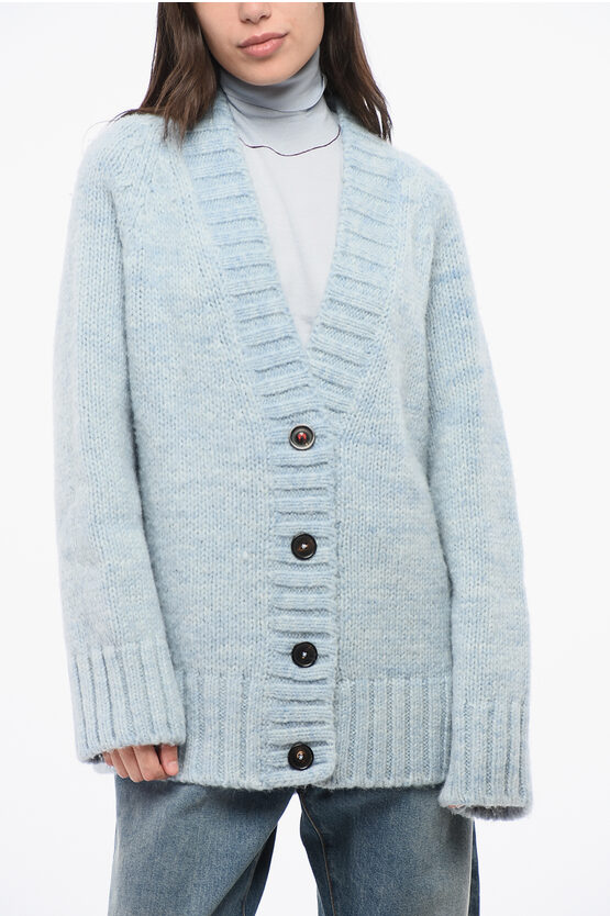 Maison Margiela Mm4 Mm14 V-neck 4 Buttons Oversized Cardigan In Blue