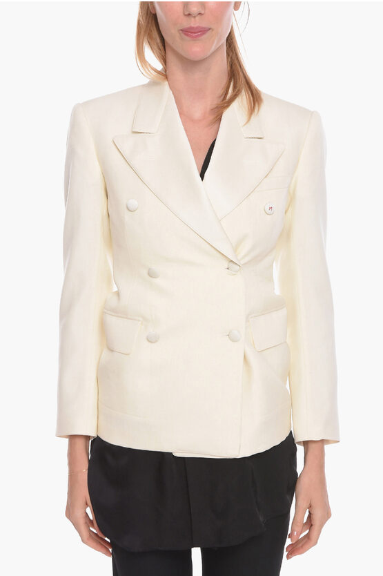 Maison Margiela Mm4 Mohair Blend Double-breasted Blazer With Peak Lapel In White